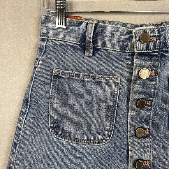 Zara Denim Skirt Size Small A-line Button Front Patch Pockets Y2K Raw Hem - Picture 3 of 9